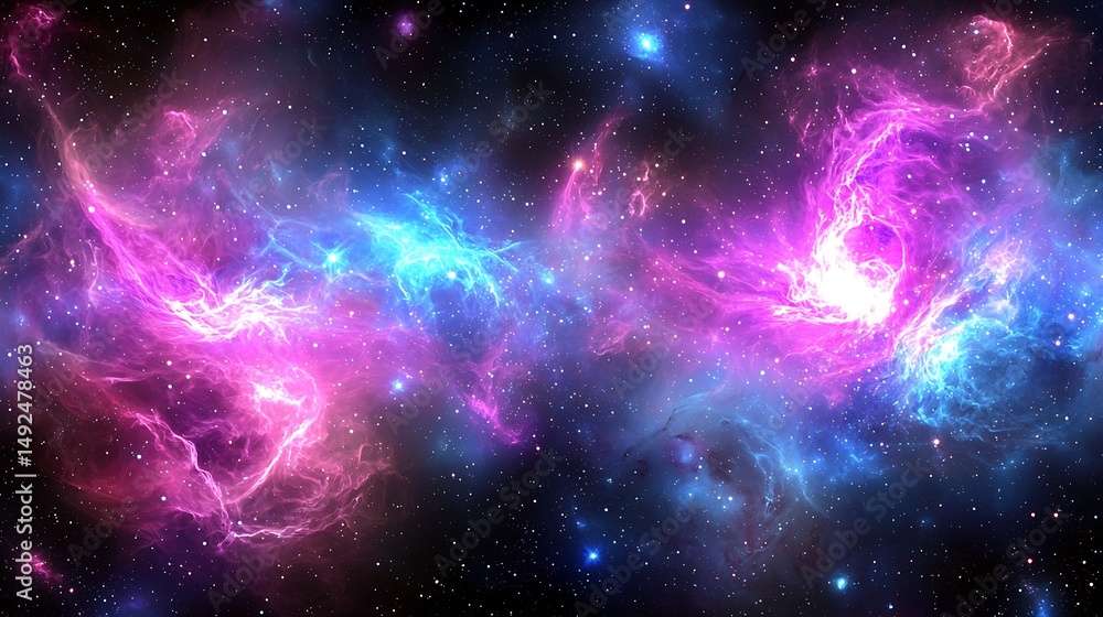 Fototapeta premium Cosmic nebula formation deep space digital art colorful environment wide-angle view celestial phenomena 