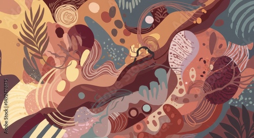 Abstract Autumnal Earth Tones Organic Shapes Pattern Design Background