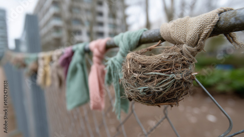Nest on Fence: A close-up c...