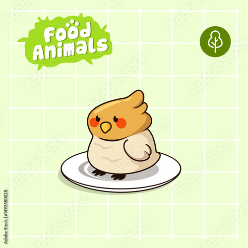 foodanimals cockatiel cheesecake cartoon mascot logo character cute