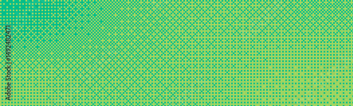 Pixelated bitmap gradient texture in yellow and green color. Retro pixel art, glitch dither pattern, 8 bit background. Leisure or arcade games duotone border frame. Vector illustration