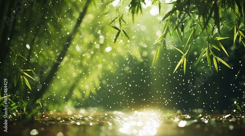 Lush bamboo forest after rain