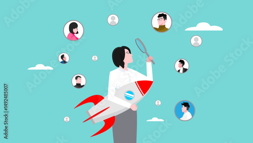 hiring concept, businesswoman selecting employee candidates to make business growth. human resources recruitment or hiring new employee. staff recruitment for make good teamwork at business