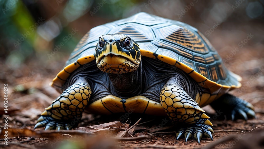 Naklejka premium Majestic king turtle resting on tranquil shoreline