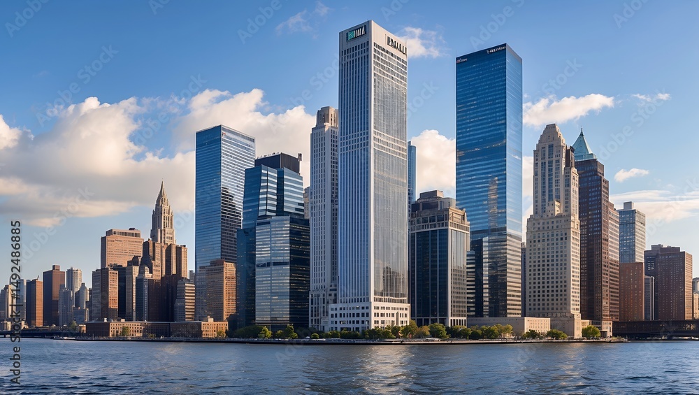 Majestic skyscrapers towering over the financial district Majestic skyscrapers towering over the financial district