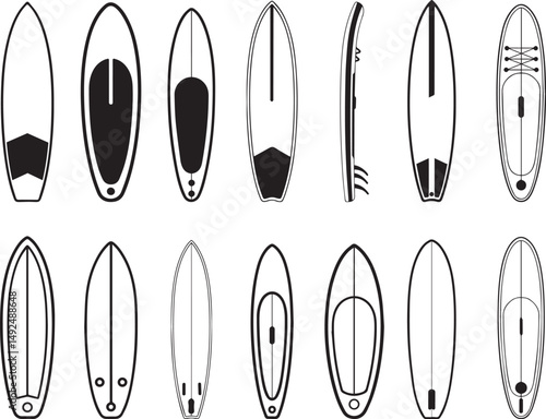 Stand Up Paddle Board Vector Set, SUP Design Styles & Top View Collection