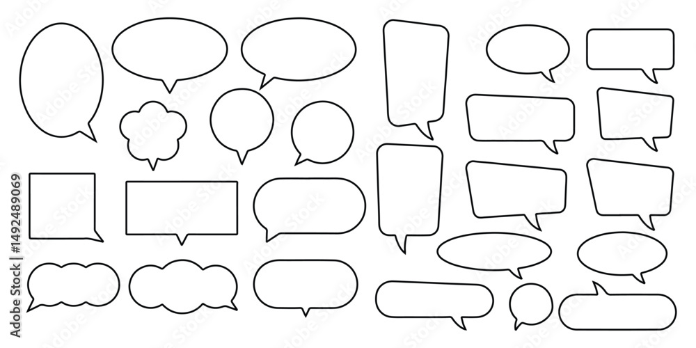Fototapeta premium Speech bubble, speech balloon, chat bubble line art vector icon illustration on white background