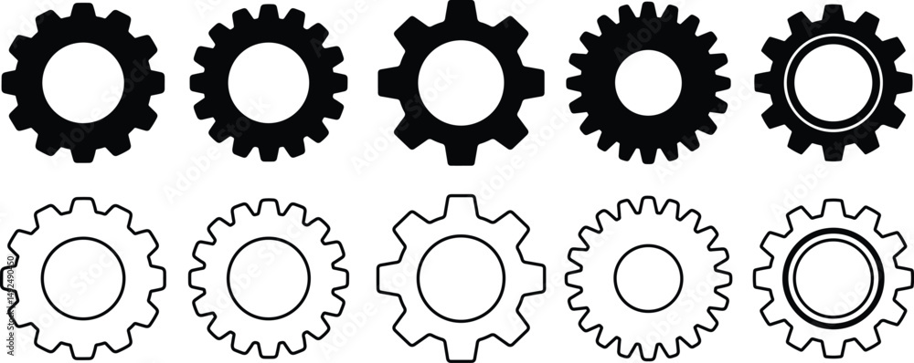 Gear icon set vector isolated on white background. gear, machine, wheel, cog, industry, cogwheel, gears, machinery symbol vector Gear icon set vector isolated on white background. gear, machine, wheel, cog, industry, cogwheel, gears, machinery symbol vector