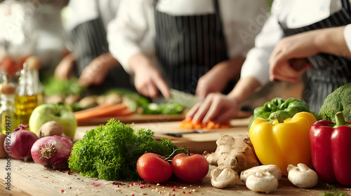 participating in a cooking class with colorful ingredients on table