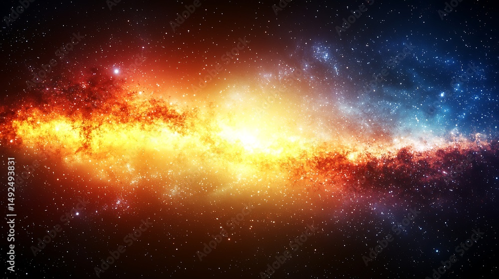 Naklejka premium Cosmic explosion displaying vibrant colors outer space digital art galactic environment wide viewpoint celestial concept 