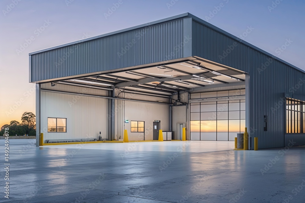Obraz premium Pristine Modern Export Depot with Adjoining Office and Efficient Exterior Design