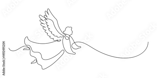 Flying angel. Continuous line drawing.