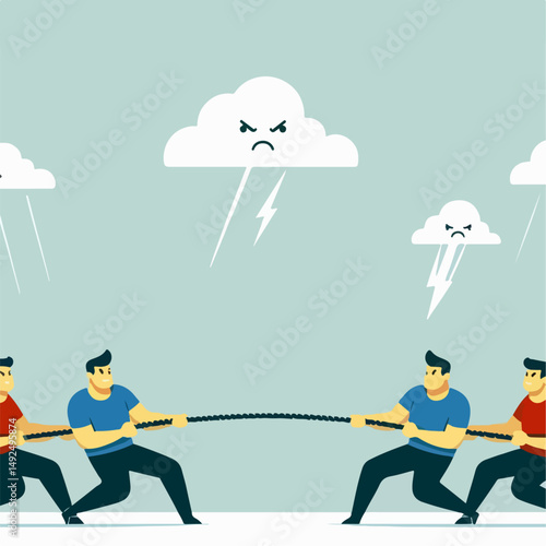illustration of people competing in tug of war rope 