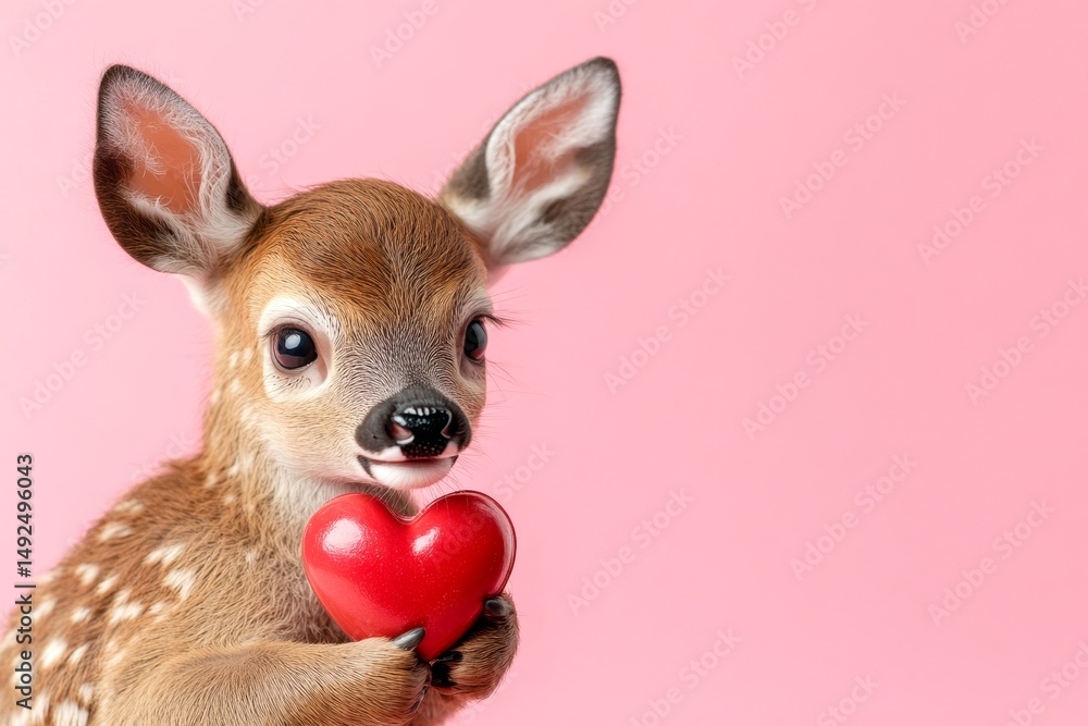 Ad campaign pattern. Deer - my preferred animal. Marketing concept. Cute deer baby with pet animal toy red heart - emblem of love, funny greeting card. Heart animals drawings. Ad campaign pattern. Deer - my preferred animal. Marketing concept. Cute deer baby with pet animal toy red heart - emblem of love, funny greeting card. Heart animals drawings.