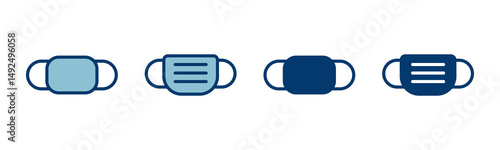 Mask icon vector isolated on white background. Man face with mask icon. Safety breathing masks. Industrial safety N95 mask. Medical mask vector icon.