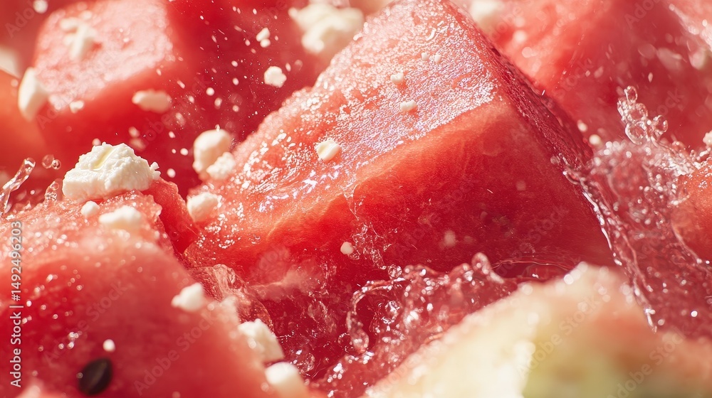 A refreshing office meal: a watermelon and feta cheese salad, perfect for hot weather, offering hydration and a light, refreshing taste A refreshing office meal: a watermelon and feta cheese salad, perfect for hot weather, offering hydration and a light, refreshing taste