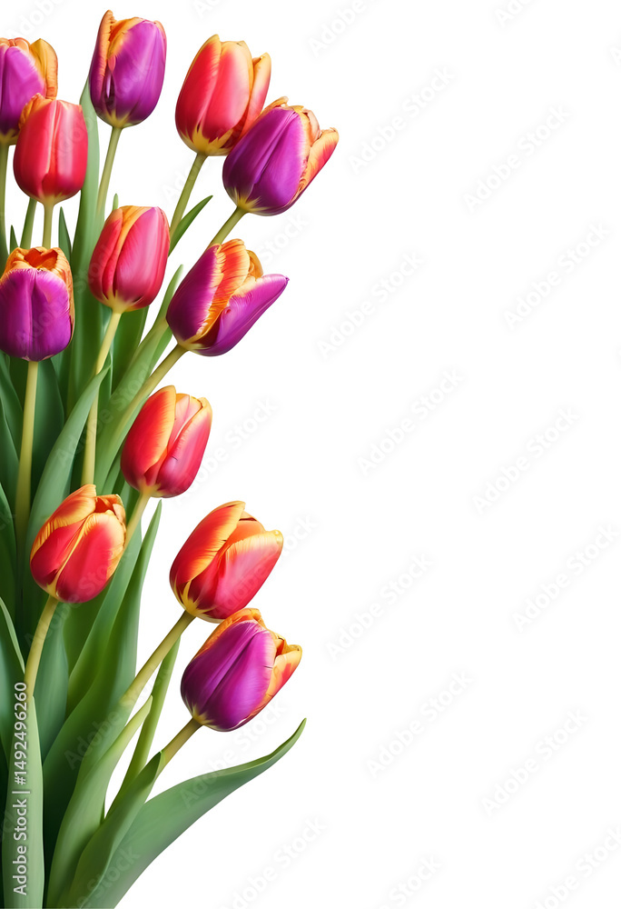 Vibrant Bouquet of Colorful Tulips on Transparent Background Vibrant Bouquet of Colorful Tulips on Transparent Background