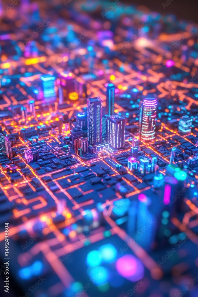 Futuristic city at night