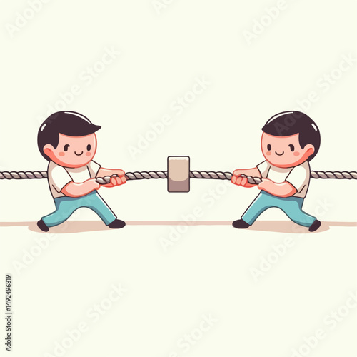 illustration of people competing in tug of war rope 