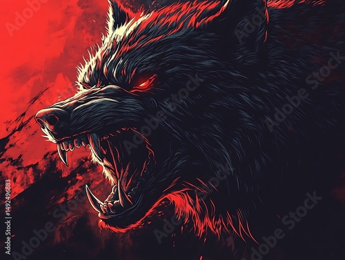 Ferocious wolf portrait, vibrant colors