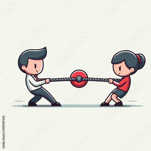illustration of people competing in tug of war rope 