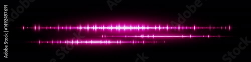 Bright purple audio waveform with dual frequency bands and glowing shine. Ideal for podcast visuals, sound signal analysis, equalizer interface or electronic music display.