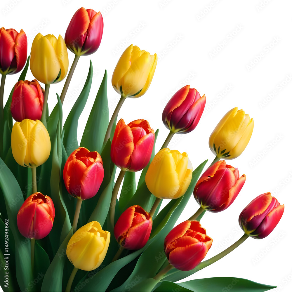 Fototapeta premium Vibrant Bouquet of Colorful Tulips on Transparent Background