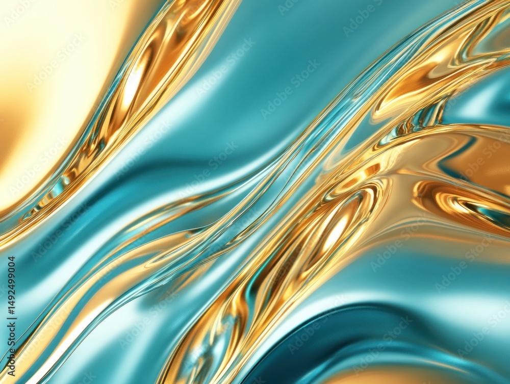 Abstract gold and teal liquid waves