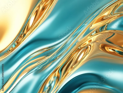 Obraz na płótnie Abstract gold and teal liquid waves w salonie