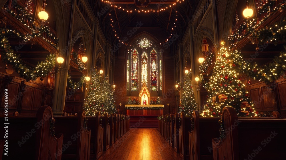 Obraz premium Christmas church interior (1)