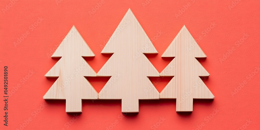 Fototapeta premium Three Simple Wooden Christmas Trees