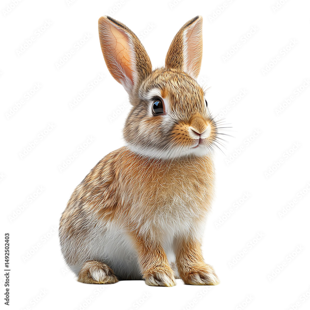 Fototapeta premium Rabbit isolated on transparent white background, clipping path ,png 