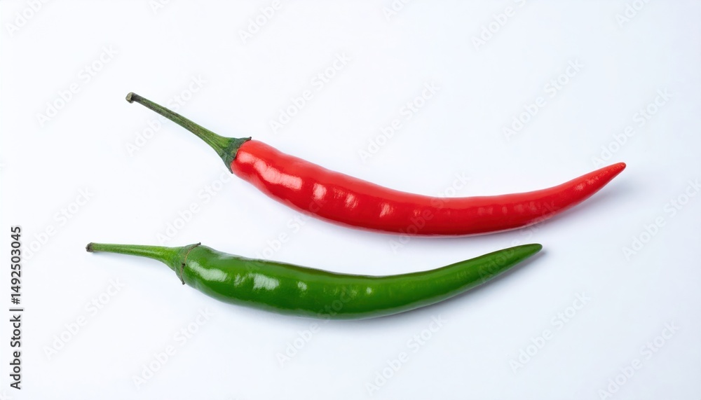 Contrasting colors of red and green chili peppers evoke culinary boldness Contrasting colors of red and green chili peppers evoke culinary boldness