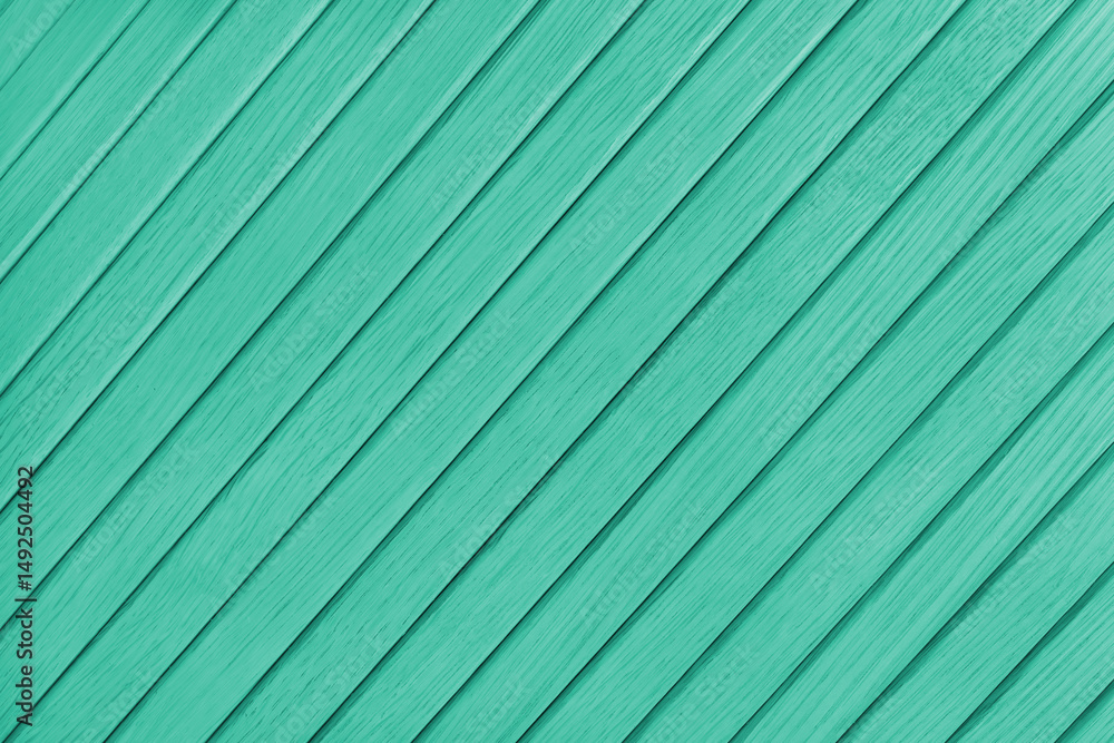 Obraz premium Wooden diagonal plank, bamboo surface texture, board wall background. Painted wooden panels turquose color, wallpaper, backdrop, design element.