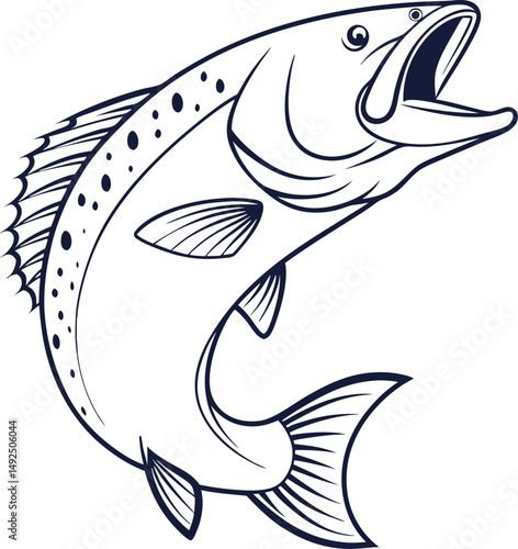 Barramundi fish in outline and solid black silhouette — EPS 10 vector.