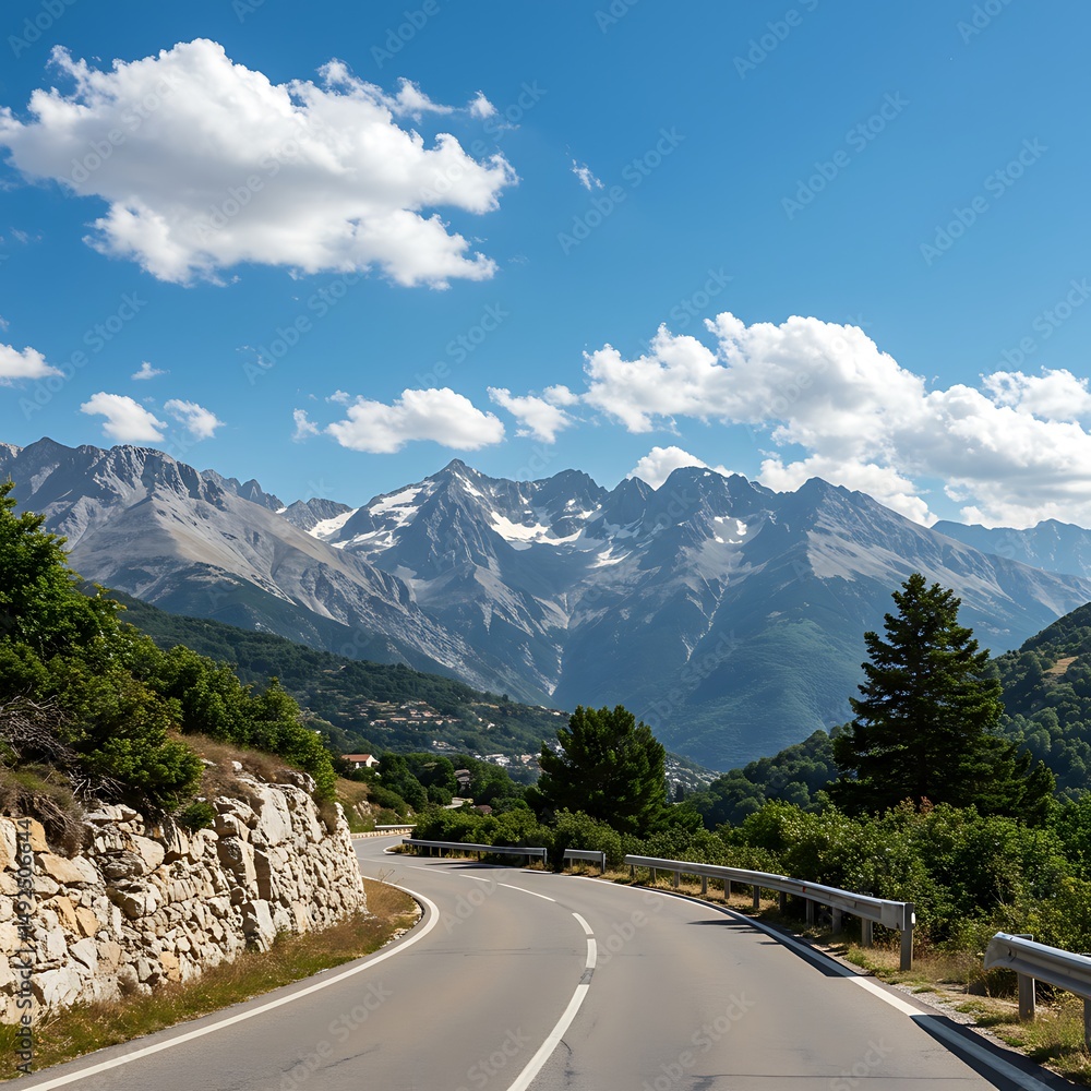 Fototapeta premium Sunlit Summits, Winding Road