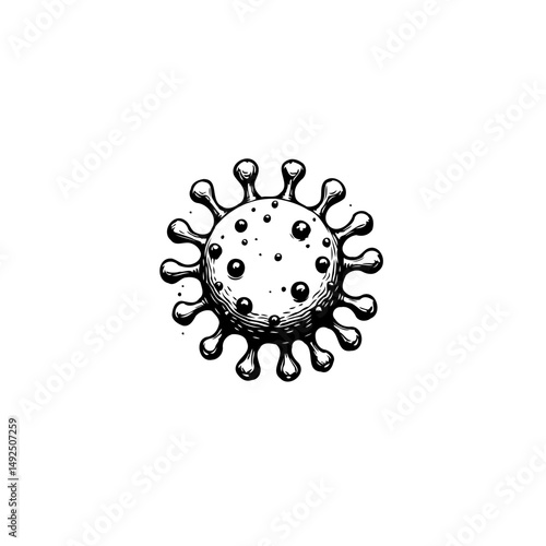 Intricate depiction of a viral particle rendered in monochromatic linework style