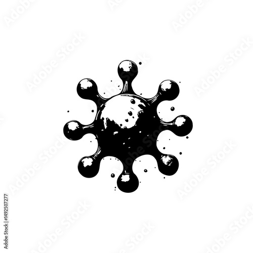 Abstract depiction of a microscopic organism or pathogen in black ink on white