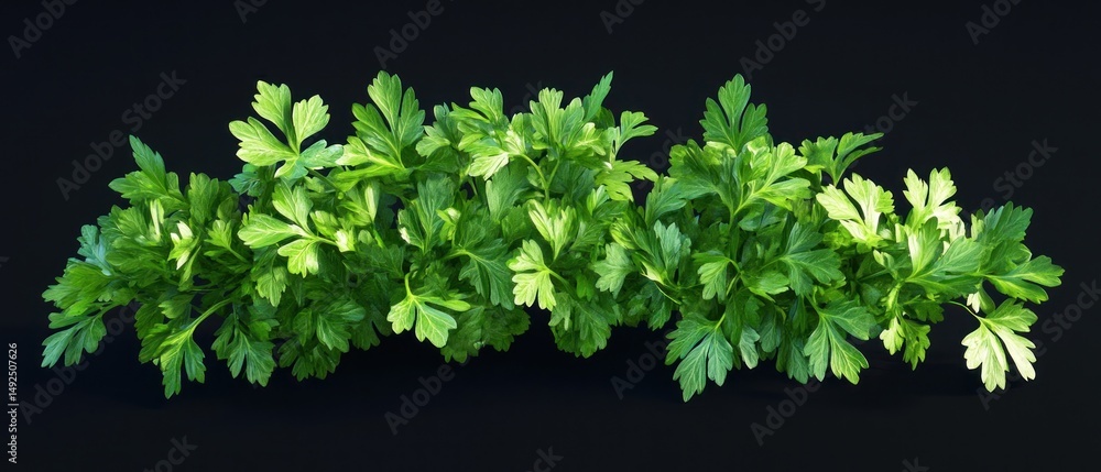 Fresh parsley leaves on black background