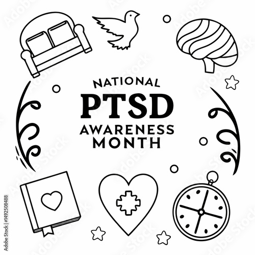 NATIONAL PTSD AWARENESS MONTH vector illustration