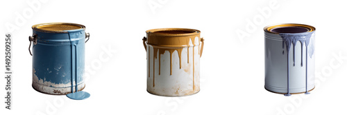 Paint Cans with Colorful Drips Isolated on a Transparent Background