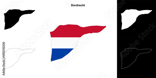 Dordrecht blank outline map set