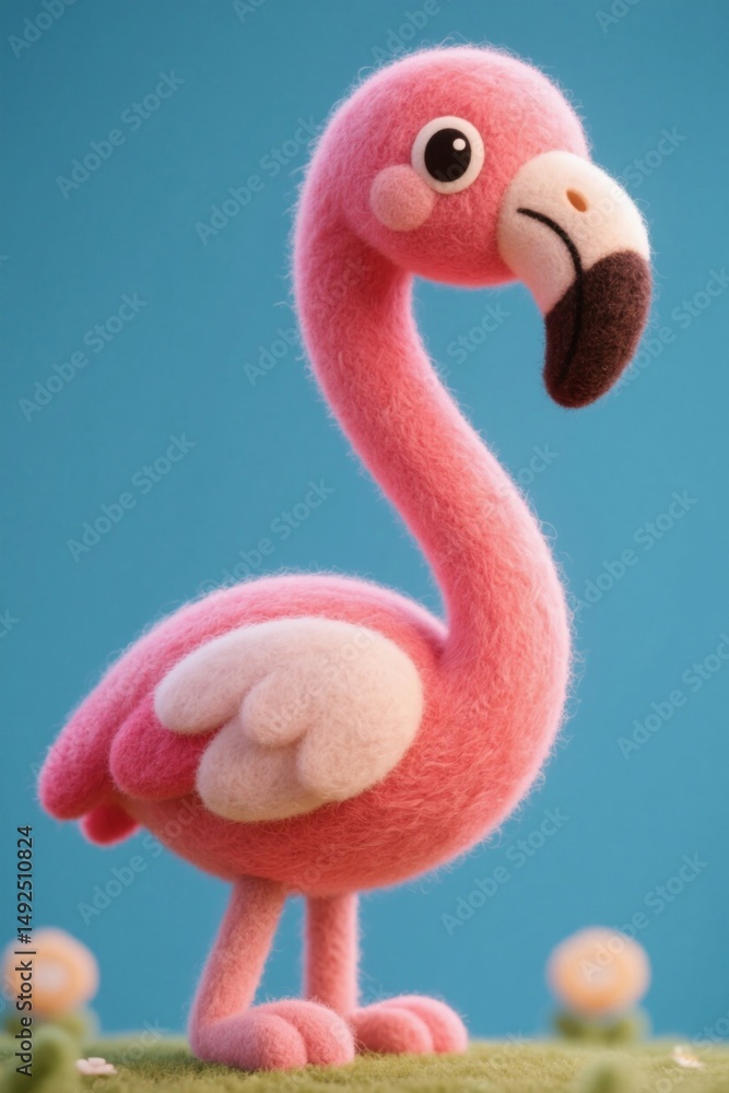 Fototapeta premium there is a pink flamingo standing on a green field