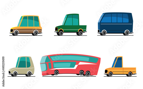Colorful Vehicles Set in Flat Style