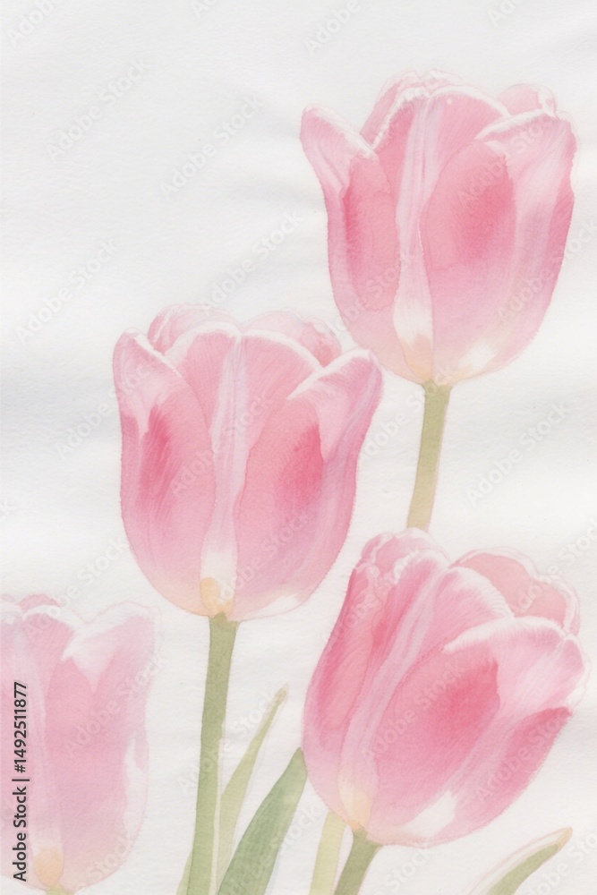 Fototapeta premium there are three pink tulips in a vase on a table