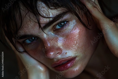 Obraz na płótnie Close up portrait of a woman with wet skin w salonie