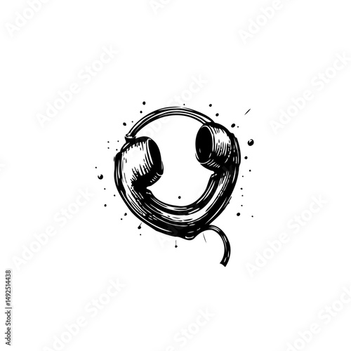 Vintage headset illustration with inky splatters evoking retro communication