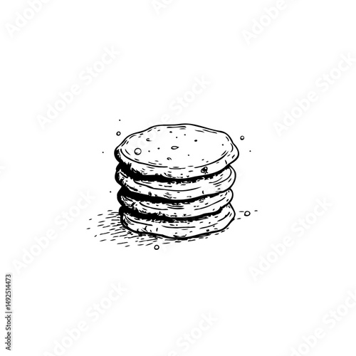 Monochromatic pancake stack illustration depicting breakfast delicacy drawing