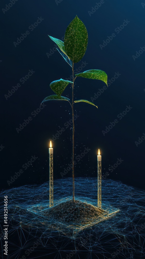 Growing plant with two candles