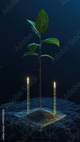 Obraz na płótnie Growing plant with two candles w salonie